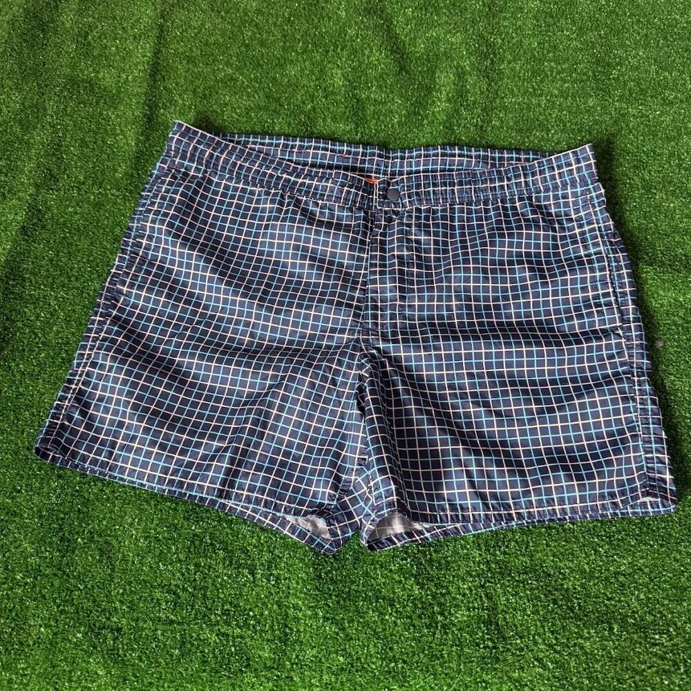 Joe Fresh Quick Dry Pockets Swimwear Swim Navy Plaid Board Short Trunks Size S